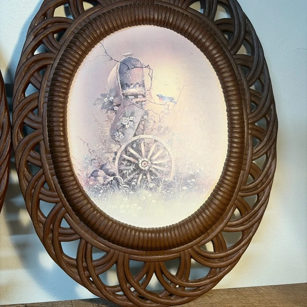 Vintage Brown Woven Style Burwood Wall Hanging Country Cottage Farm Set Of 2